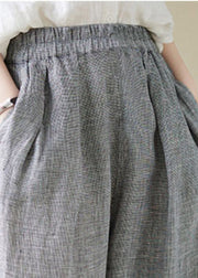 Plus Size Light Grey Elastic Waist Solid Linen Lantern Pants Summer