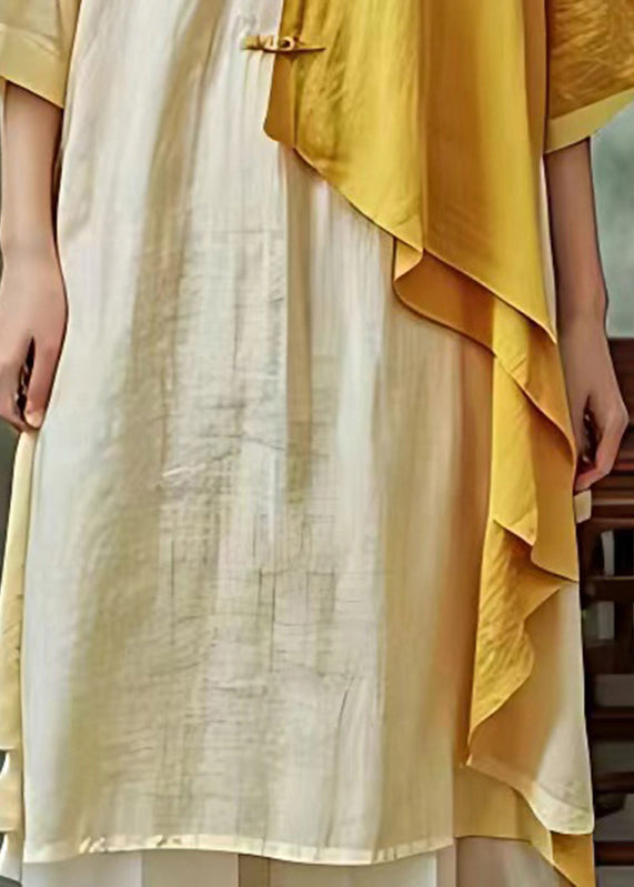 Plus Size Light Yellow Patchwork Button Maxi Dress Fall