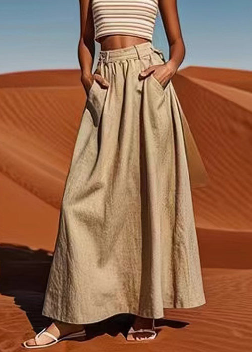 Plus Size Linen Pockets High Waist Cotton Maxi Skirts Summer