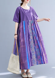 Plus Size Llight Purple Patchwork Print Maxi Dress Summer