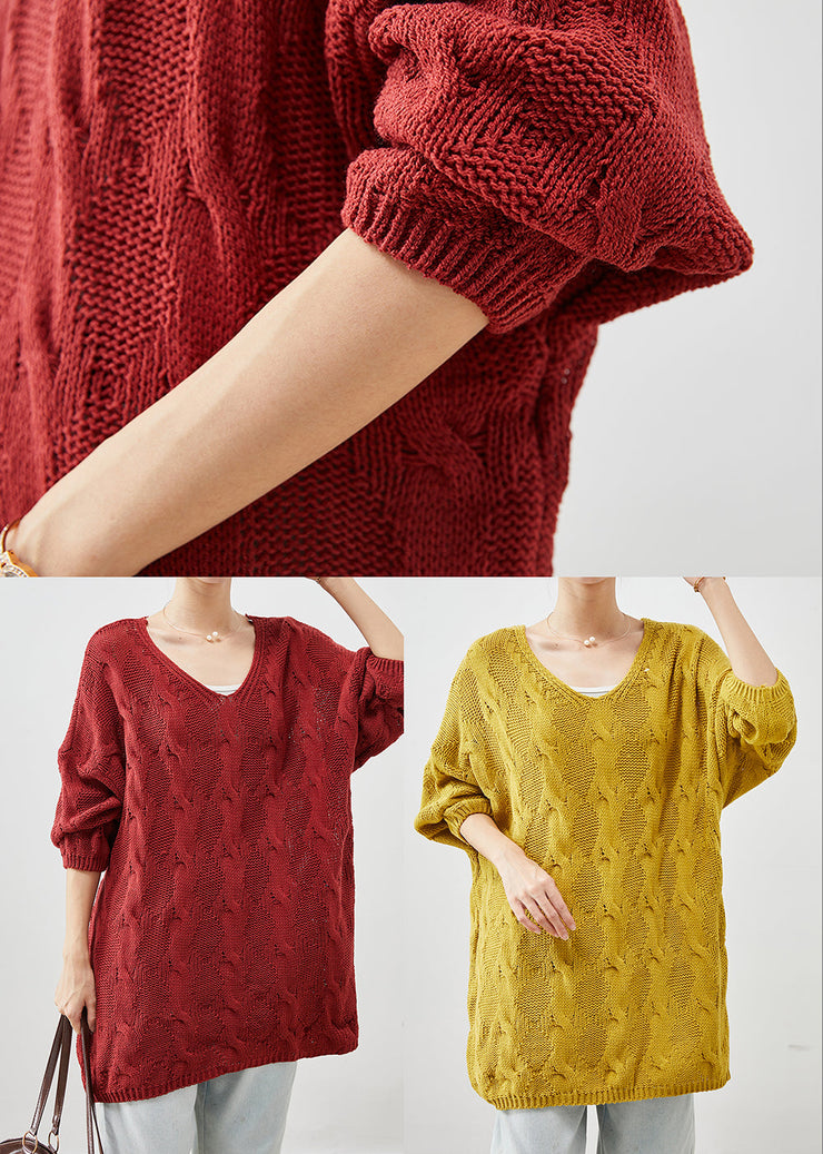 Plus Size Mulberry V Neck Thick Knit Sweater Tops Winter