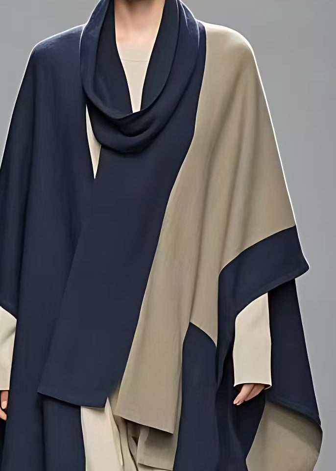 Plus Size Navy Asymmetrical Patchwork Cotton Coats Fall