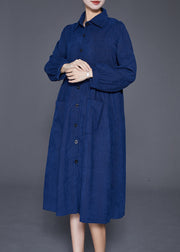 Plus Size Navy Button Down Pockets Corduroy Dress Fall