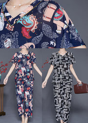 Plus Size Navy Elephant Print Chiffon Women Sets 2 Pieces Summer