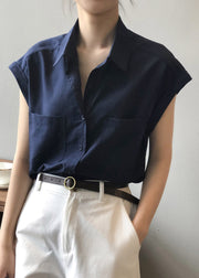 Plus Size Navy Peter Pan Collar Shirts Summer