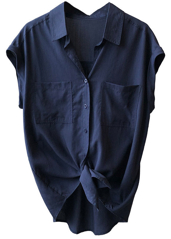 Plus Size Navy Peter Pan Collar Shirts Summer