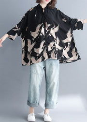 Plus Size Navy Stand Collar Oversized Print Chiffon Top Batwing Sleeve