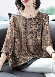 Plus Size O-Neck Organza Patchwork Leopard Chiffon Blouses Summer