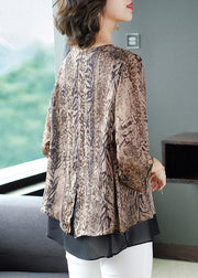 Plus Size O-Neck Organza Patchwork Leopard Chiffon Blouses Summer