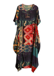 Plus Size O-Neck Print Button Maxi Dress Summer