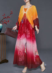 Plus Size Orange Oversized Print Chiffon Holiday Dress Summer