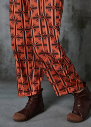 Plus Size Orange Oversized Print Cotton Pants Summer