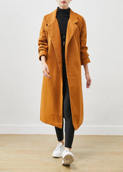 Plus Size Orange Oversized Tie Waist Woolen Coat Spring