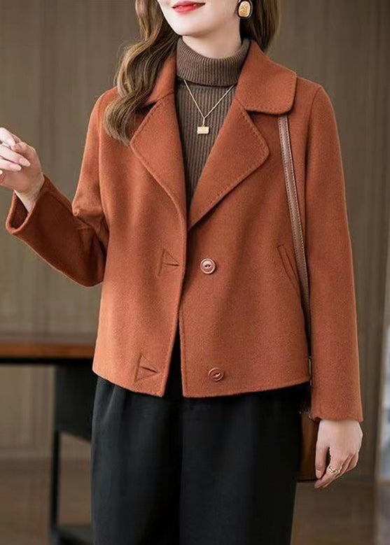 Plus Size Orange Pockets Woolen Coats Spring