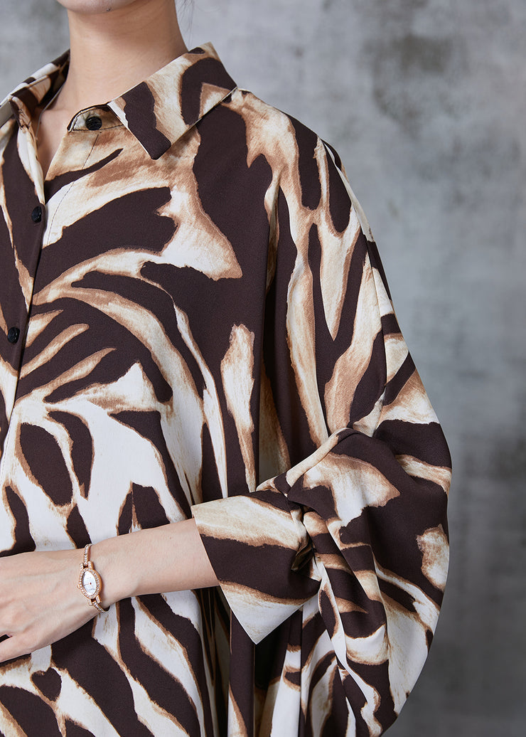 Plus Size Oversized Leopard Print Chiffon Long Shirts Batwing Sleeve