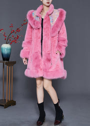 Plus Size Pink Embroideried Drawstring Mink Velvet Coat Outwear Spring