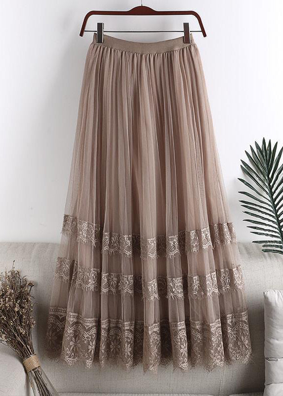 Plus Size Pink Lace Patchwork Tulle Maxi Skirt Summer