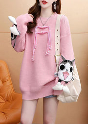 Plus Size Pink Original Design Jacquard Cozy Knitted Long Sweater Winter