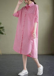 Plus Size Pink Peter Pan Collar Cotton Shirts Dress Summer