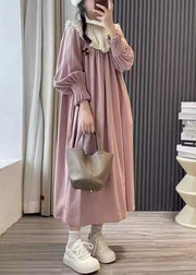 Plus Size Pink Ruffled Patchwork Cotton Long Dresses Spring