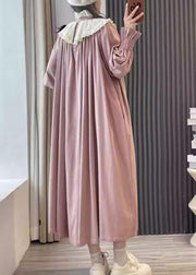 Plus Size Pink Ruffled Patchwork Cotton Long Dresses Spring