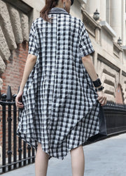 Plus Size Plaid Button Patchwork Cotton Dress Summer