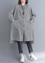 Plus Size Plaid Button Pockets Patchwork Cotton Shirts Dresses Fall