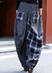 Plus Size Plaid Patchwork Elastic Waist Lantern Pants Fall