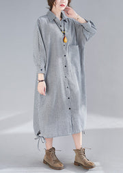 Plus Size Plaid Peter Pan Collar Button Side Open Long Shirts Dress Fall