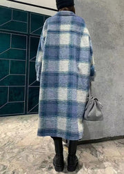 Plus Size Plaid Peter Pan Collar Button Woolen Long Shirt Coats Spring