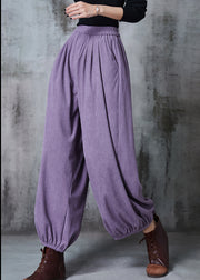 Plus Size Purple Elastic Waist Corduroy Pants Spring
