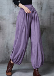 Plus Size Purple Elastic Waist Corduroy Pants Spring