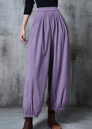 Plus Size Purple Elastic Waist Corduroy Pants Spring