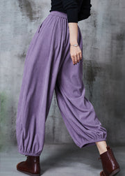 Plus Size Purple Elastic Waist Corduroy Pants Spring