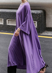 Plus Size Purple O-Neck Cotton Maxi Dress Long Sleeve