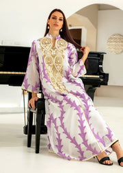 Plus Size Purple Stand Collar Striped Patchwork Tulle Maxi Dresses Long Sleeve