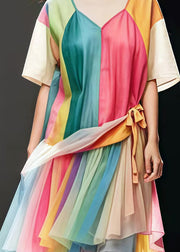 Plus Size Rainbow Oversized Patchwork Tulle Dress Summer