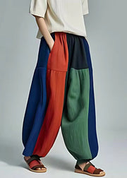 Plus Size Rainbow Striped Pockets Patchwork Wide Leg Pants