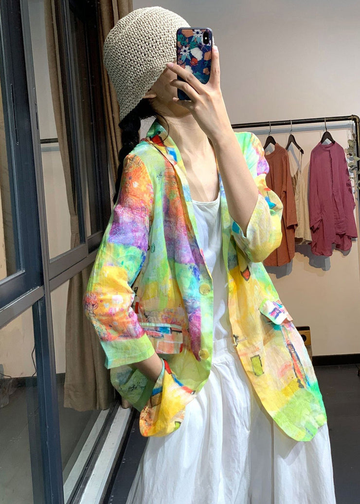 Plus Size Rainbow Tie Dye Linen UPF 50+ Coat Jacket Summer