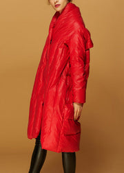 Plus Size Red Button Pockets Duck Down Coat Winter