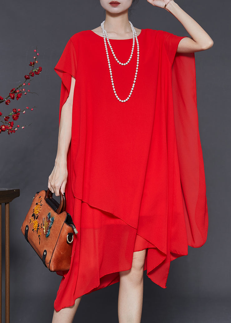 Plus Size Red Oversized Chiffon Holiday Dress Summer