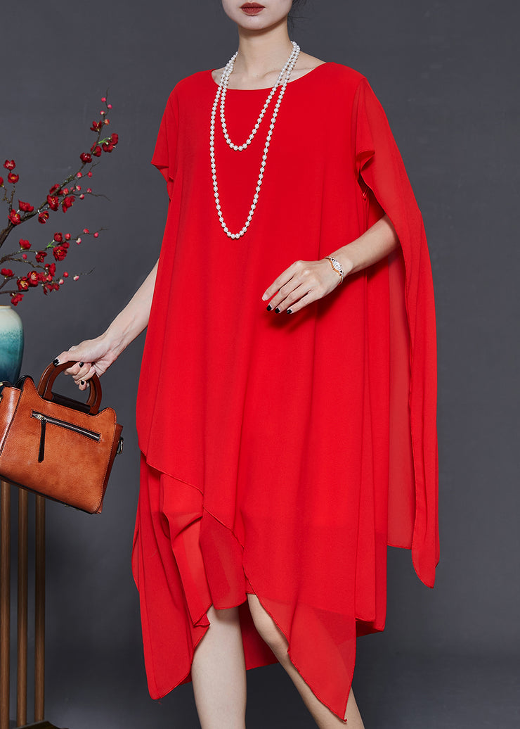 Plus Size Red Oversized Chiffon Holiday Dress Summer