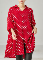 Plus Size Red Oversized Dot Chiffon Shirt Top Spring