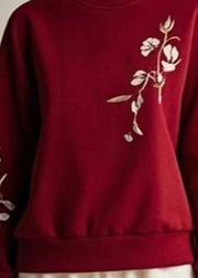 Plus Size Red Patchwork Print Fall Sweatshirts Top