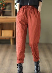 Plus Size Red Pockets Patchwork Fine Cotton Filled Pants Winter