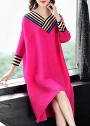 Plus Size Rose V Neck Patchwork Cotton Holiday Dress Long Sleeve