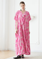 Plus Size Rose V Neck Print Chiffon Robe Dresses Summer