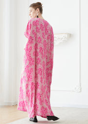 Plus Size Rose V Neck Print Chiffon Robe Dresses Summer