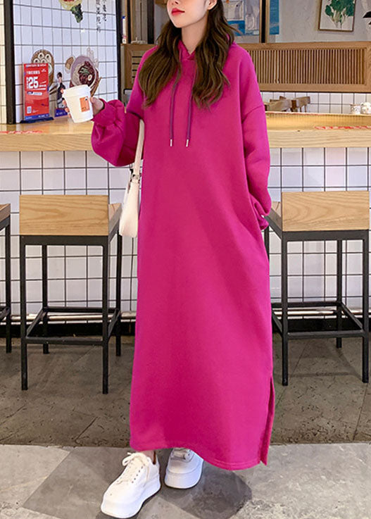 Plus Size Rose Warm Fleece Long Hooded Sweatshirts Dress Fall