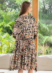 Plus Size Ruffled Print Exra Large Hem Chiffon Pleated Dresses Spring